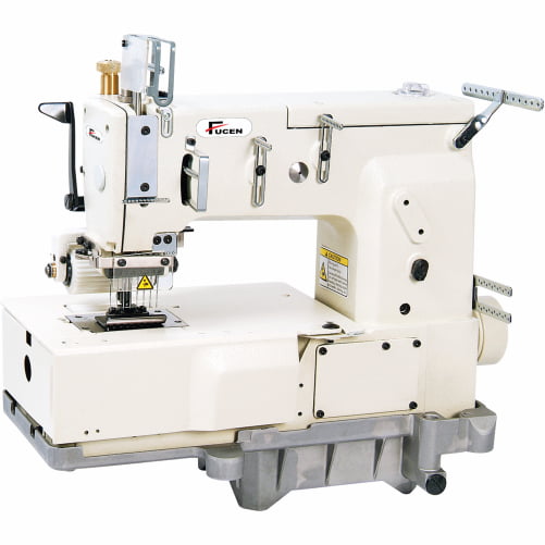 8 Needle Flatbed Double Chain Stitch Machine With Rear Puller and Front Metering Device.