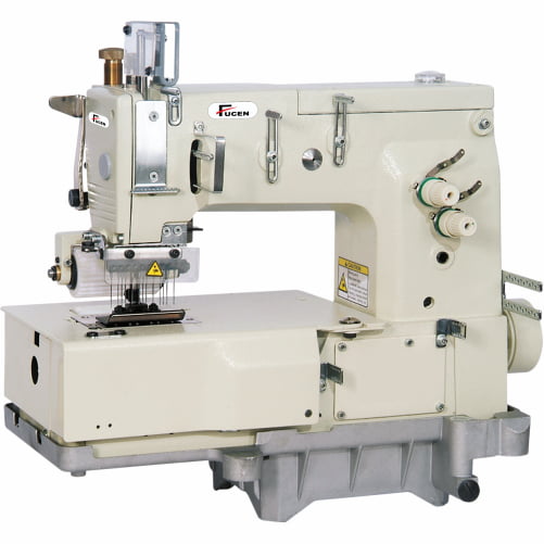 13 Needle Flatbed Double Chain Stitch Machine With Rear Puller.