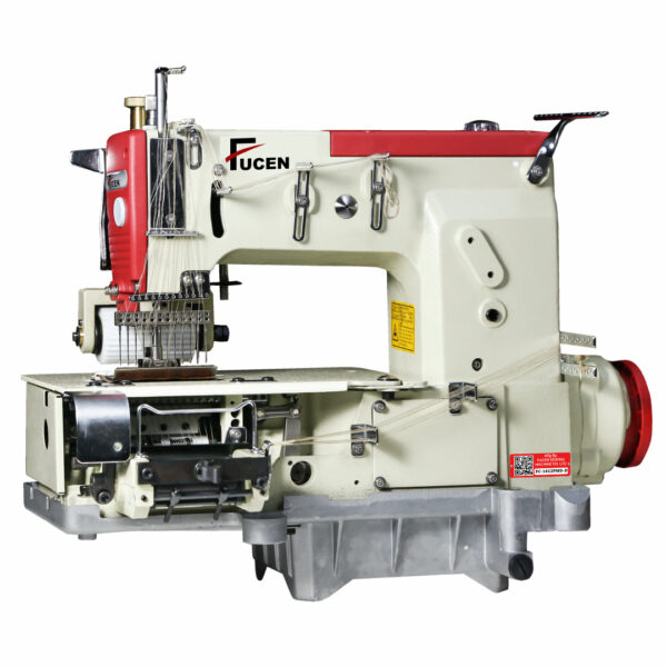 title FC-1412PMD-D: Direct drive 12 needle flatbed double chain stitch machine with rear puller and front metering device