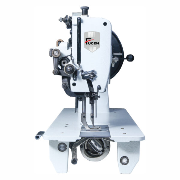 title FC-243: Single needle semi long flat bed unison feed lockstitch machine with large hook for extra heavy weight material.